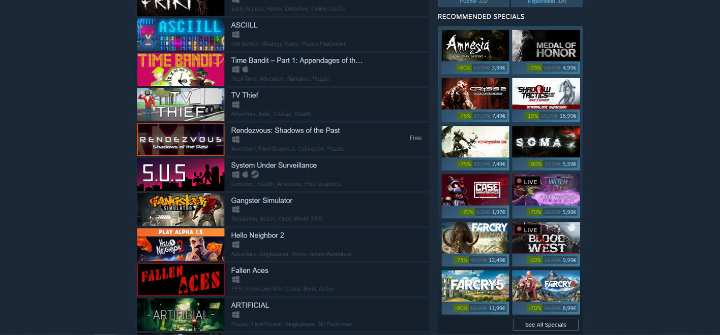 Steam thumbnail on the search page